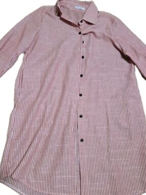 Cellabie Red/White Stripe Button Up Shirt Tunic Lonhg Sleeve XL 💵
